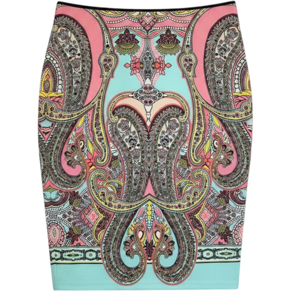 Bisou Bisou Michele Bohbot Bohemian Paisley Pencil Skirt Large NWT - Picture 1 of 10